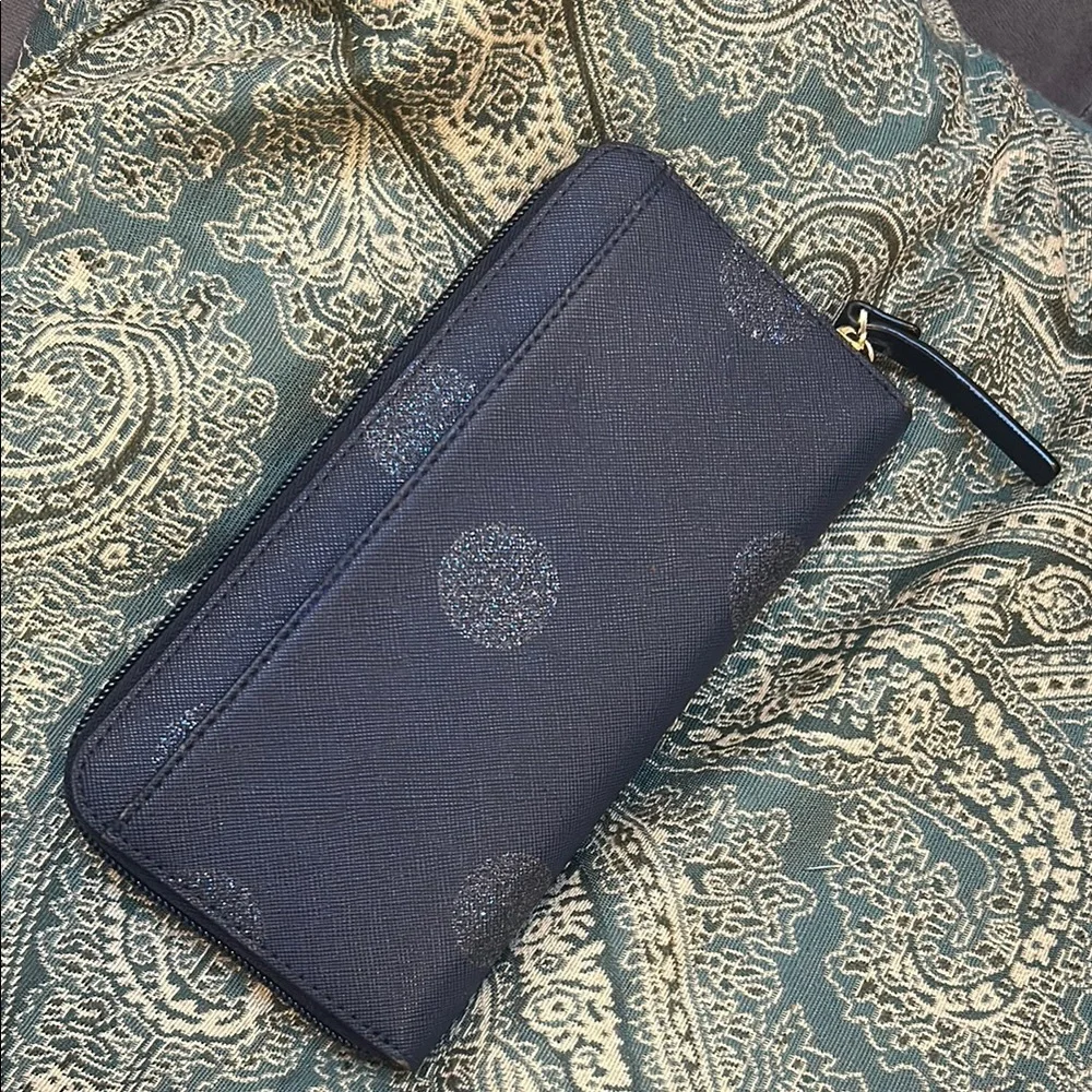 Kate Spade Midnight Blue Wallet with Glitter Polka Dot Accents